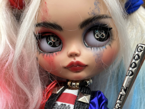 Blythe, Blythe doll, Art doll, ooak doll, custom blythe doll, Harley Quinn doll, TBL base, blythe custom